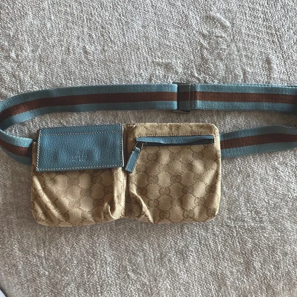 Gucci Light Blue Leather Belt Bag Gucci Calfskin Matelasse Monochrome GG Marmont Chain Belt  main image 2